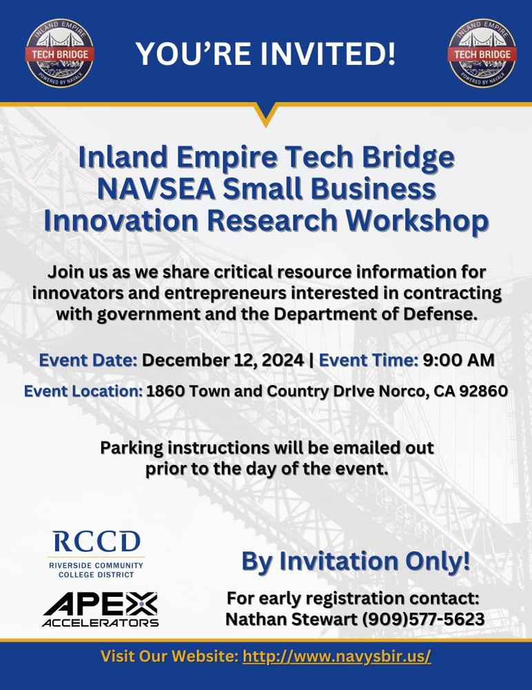 navsea-sbir-sttr-topic-preview-inland-empire-tech-bridge-review-day Event Flyer